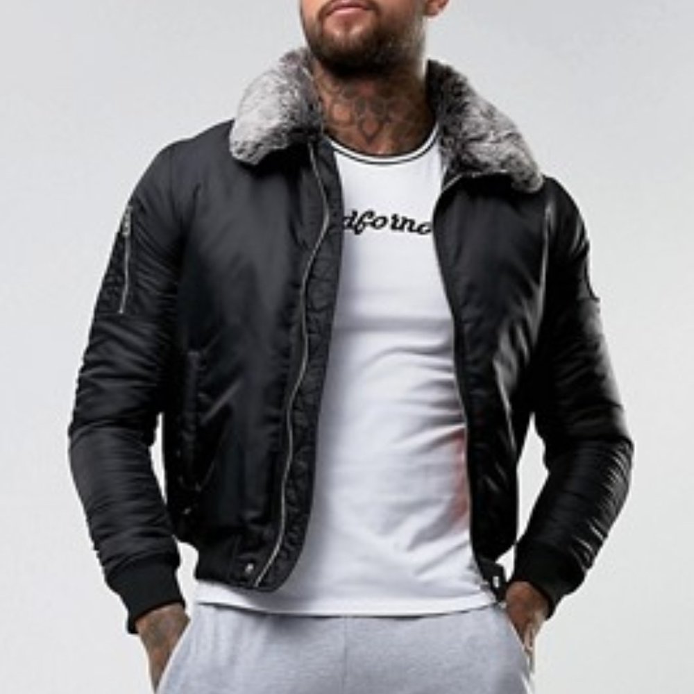 Good For Nothing M Faux Fur Collar Bomber Jacket